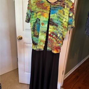 Beautiful 2 piece Black Sleeveless Dress with Vibrant Colors Jacket!
